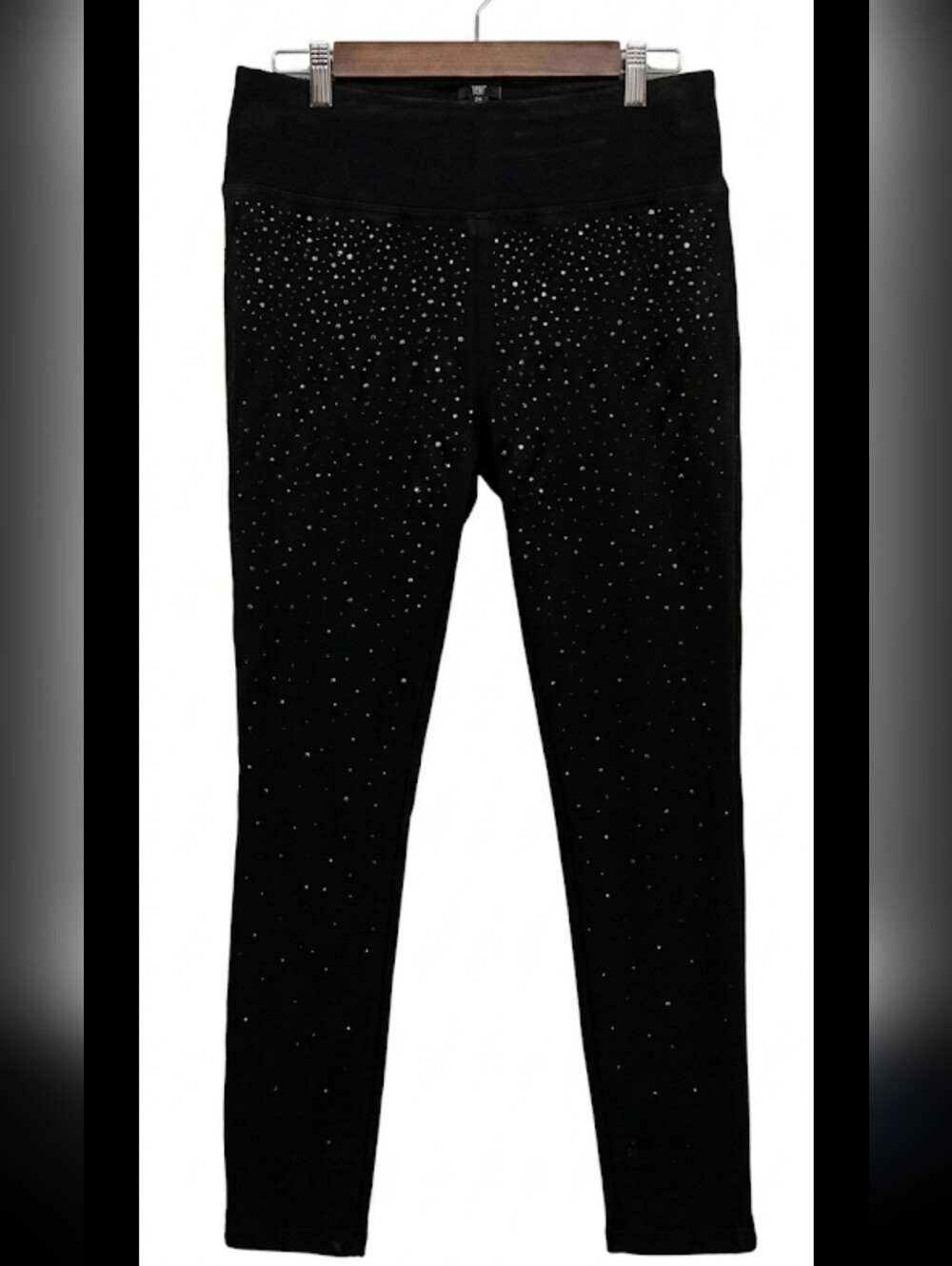 Bisou Bisou Black Rhinestone Studded Pants Women's 14 Exposed Back Zip Stretch